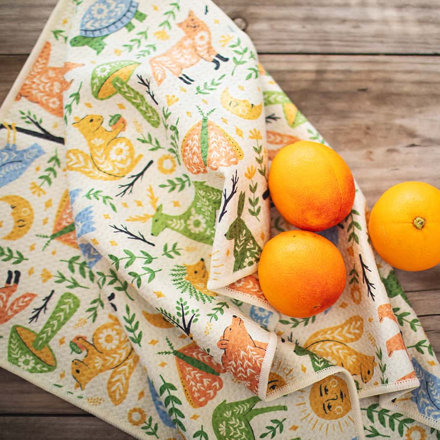 Kitchen Tea Towel Quick Dry-Woodland Friends Animals Print