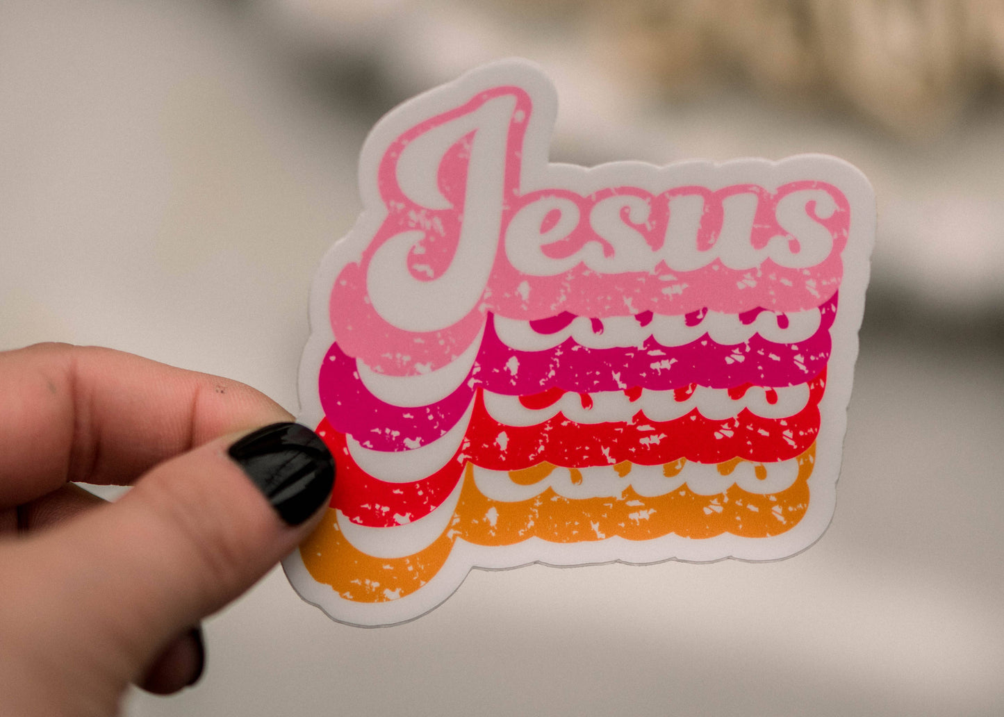 Jesus Stacked Pink Vinyl Sticker, 3x3 in
