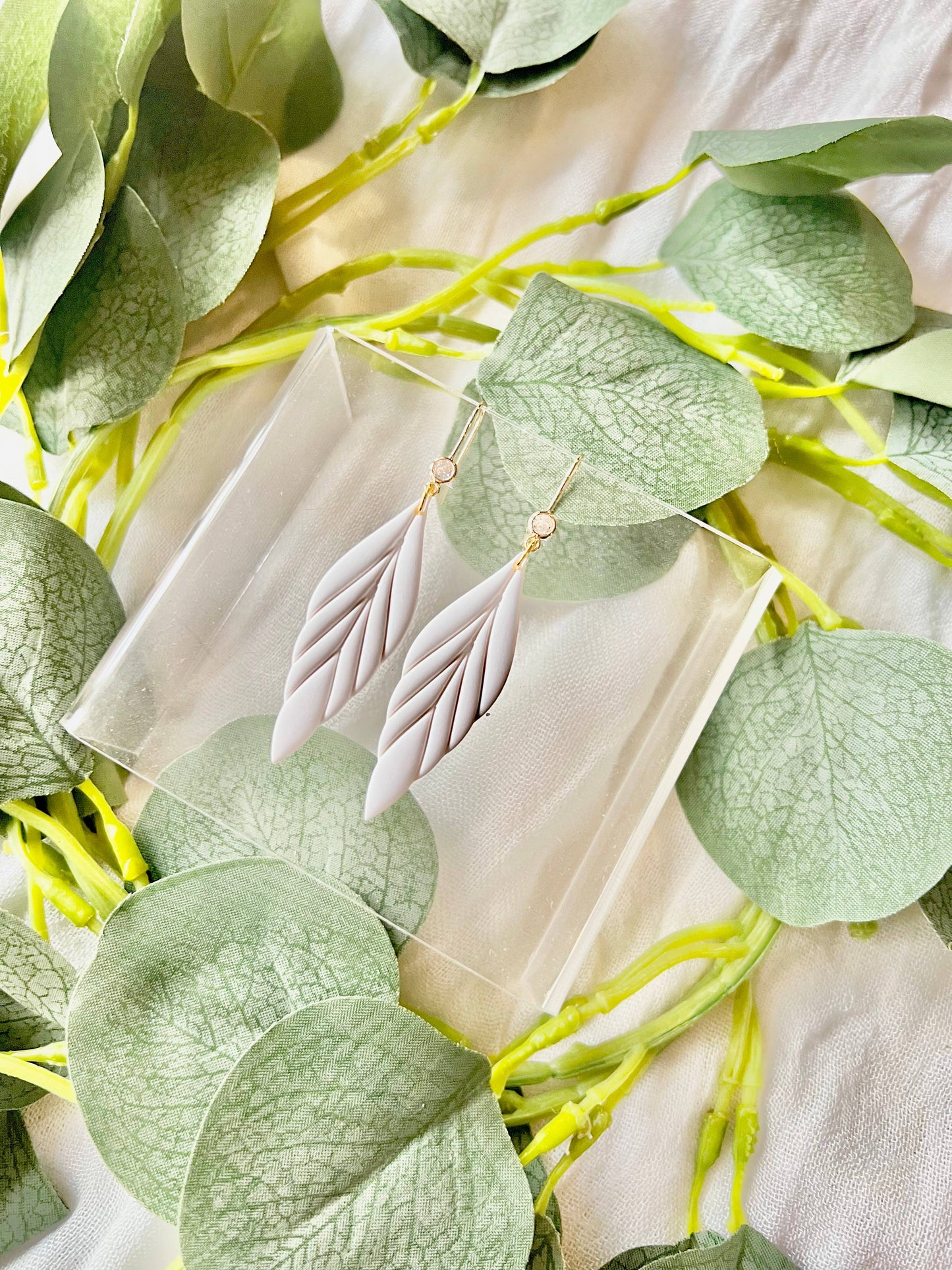 White Floral Earrings, Long Floral Earrings