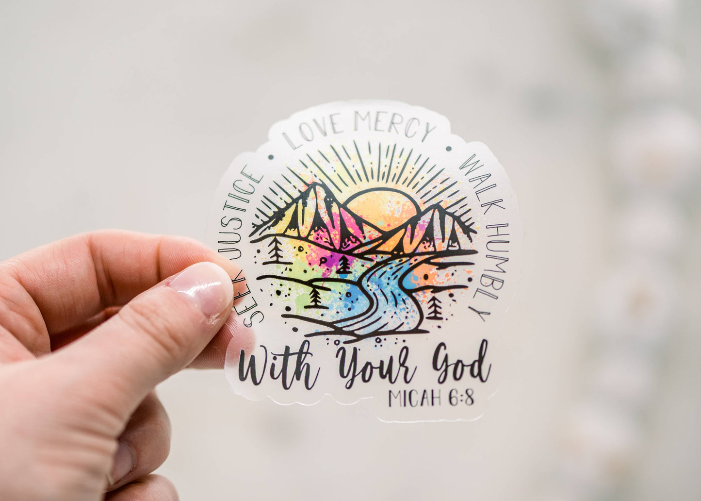 Seek Justice Love Mercy Clear Christian, Sticker, 3x3 in