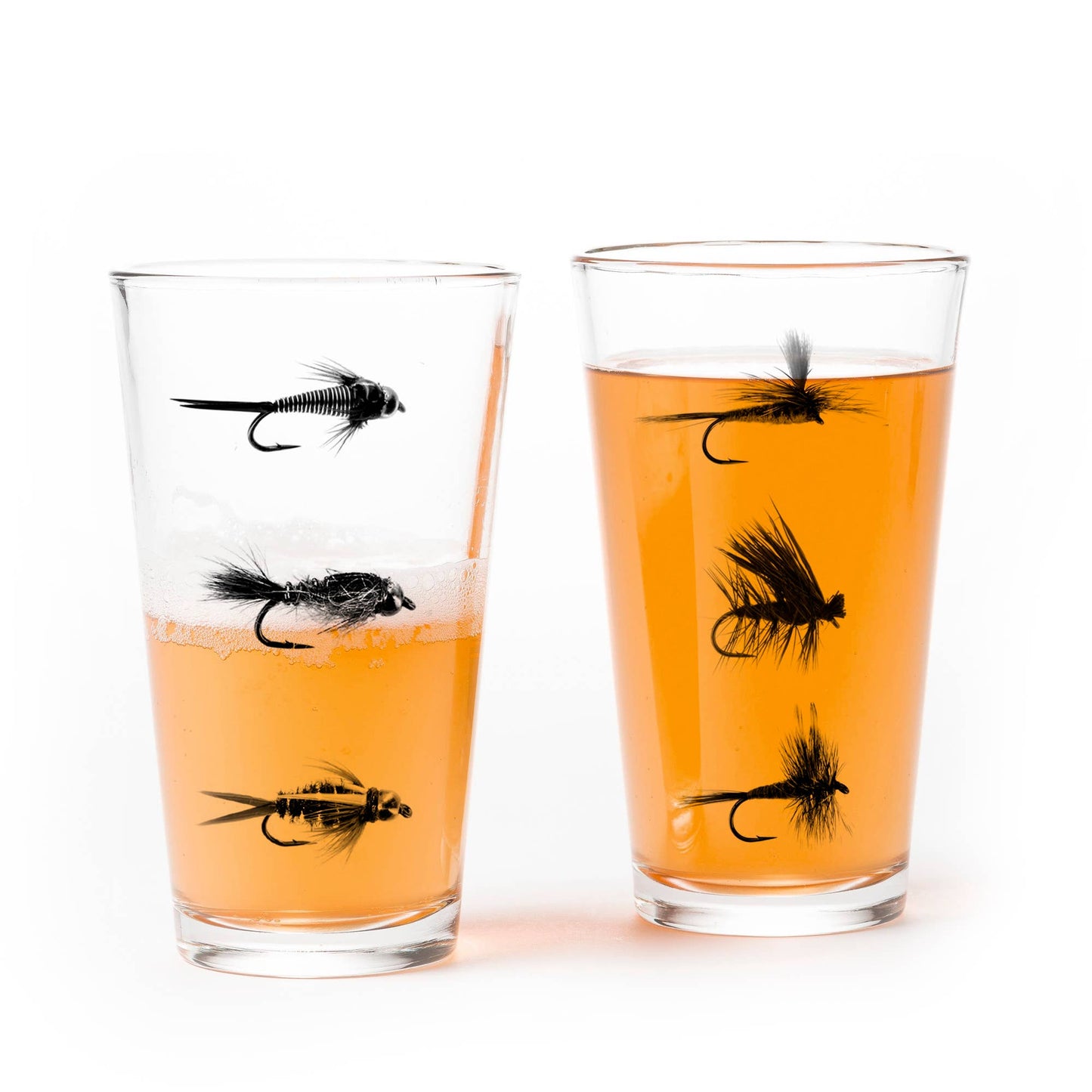 Set of 2 Fly Fishing Flies Pint Glasses