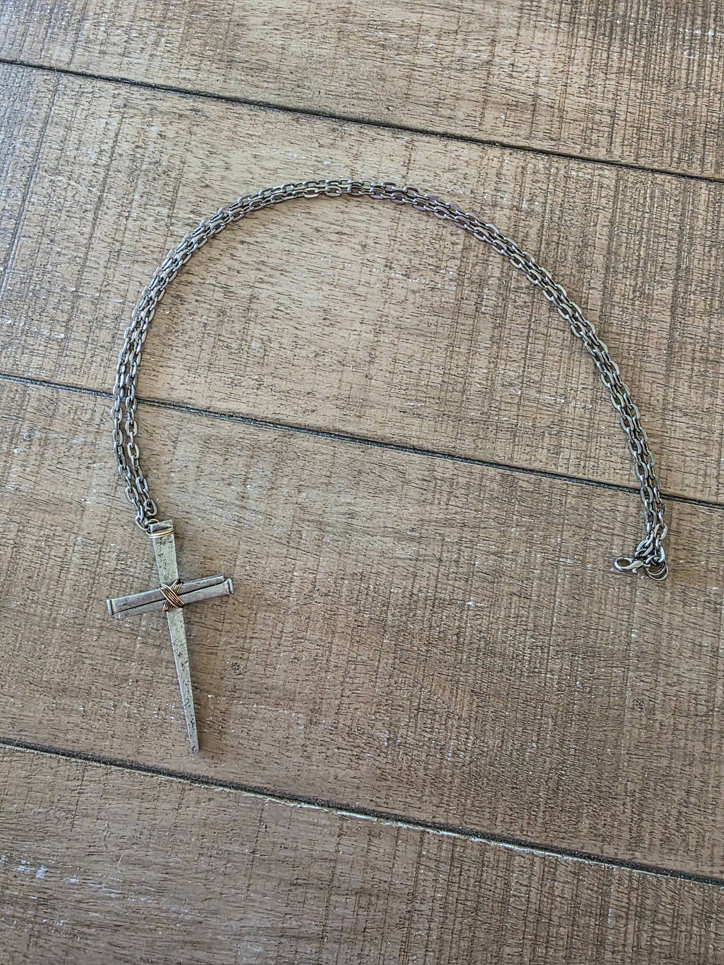 Large Vintage - Hand Forged 3 Nail Cross Necklace