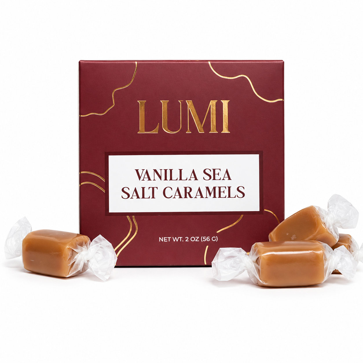 Vanilla Sea Salt Caramels – Burgundy Box, 2 oz