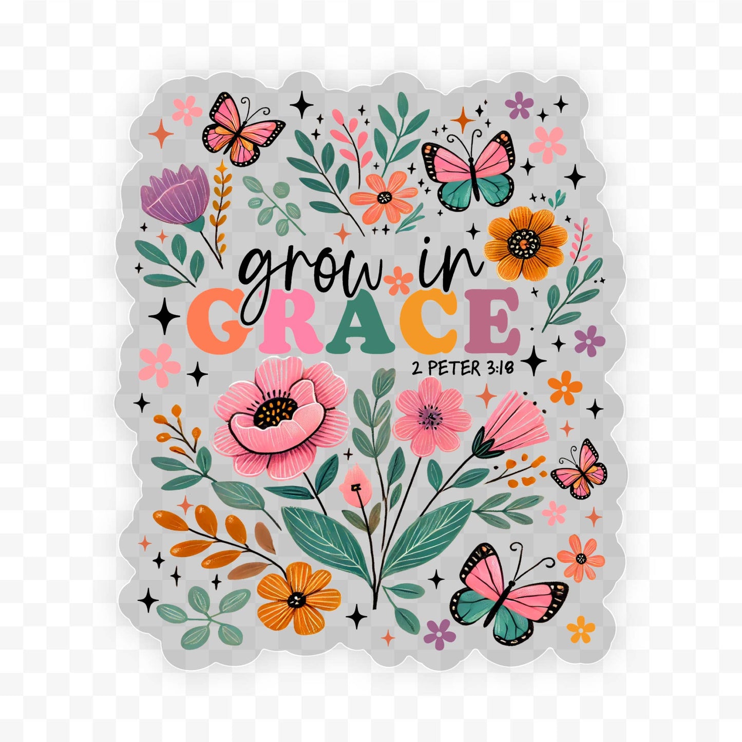 Grow In Grace Clear Vinyl, Sticker, 3x3 in.