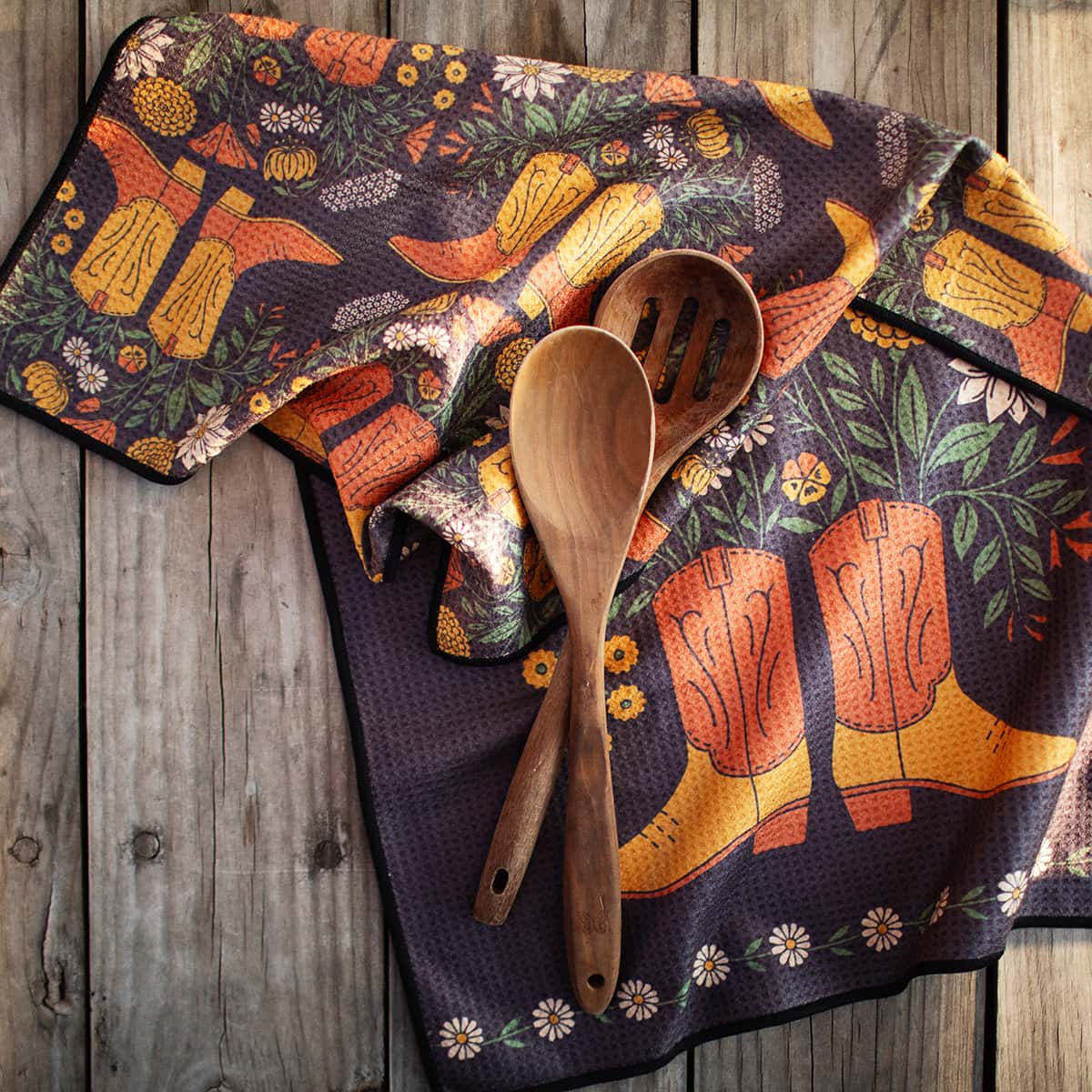 Kitchen Tea Towel Quick Dry-Western Bloom Boots & Flowers