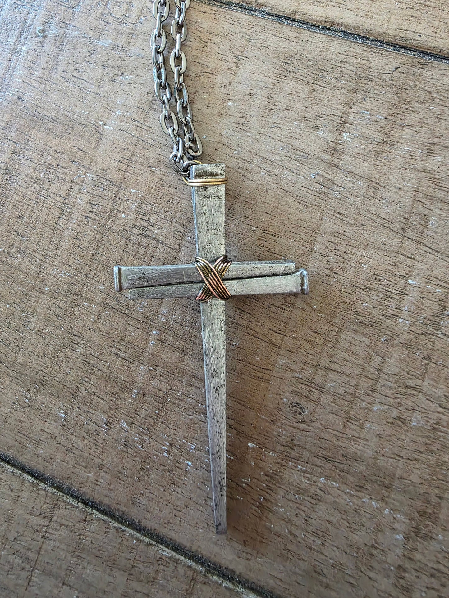 Large Vintage - Hand Forged 3 Nail Cross Necklace