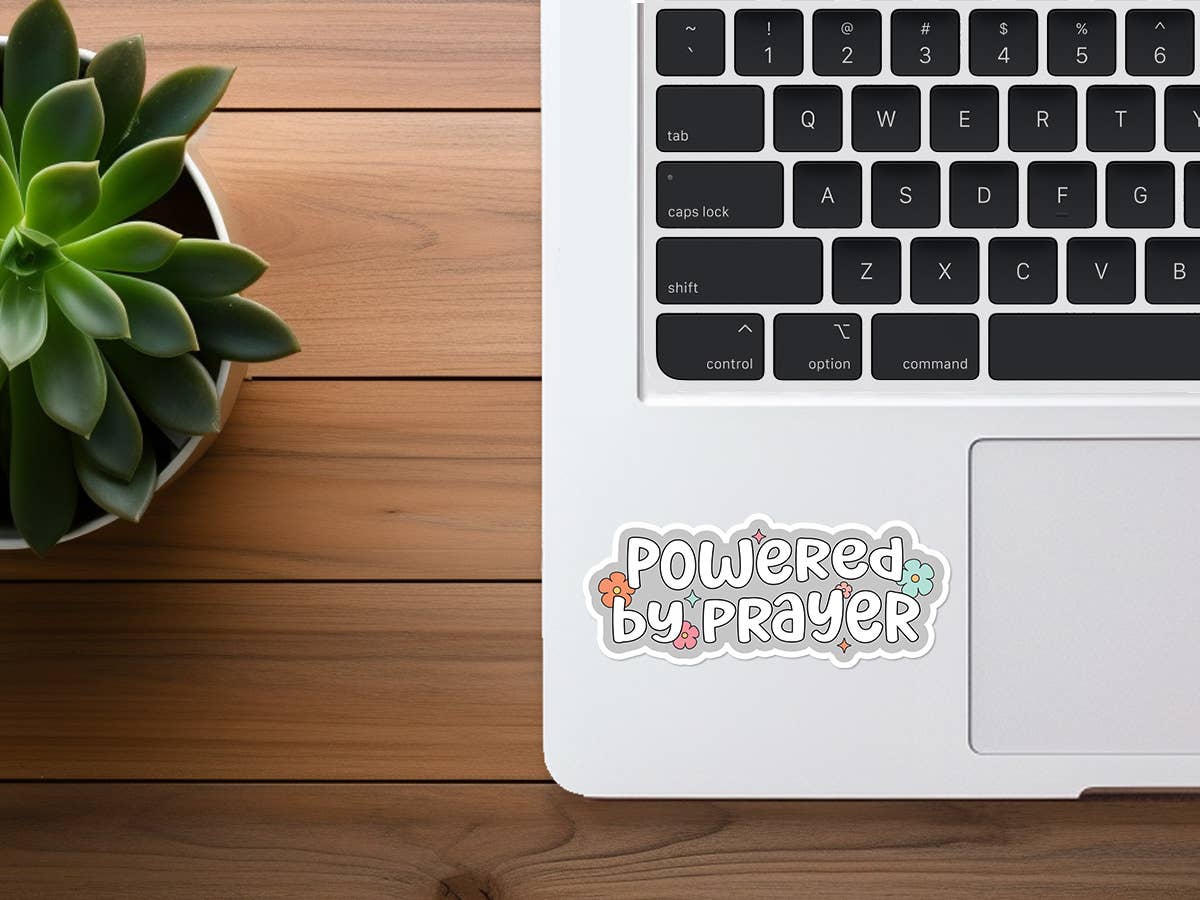 Powered By Prayer | Cute Christian Sticker | Hippie Flowers
