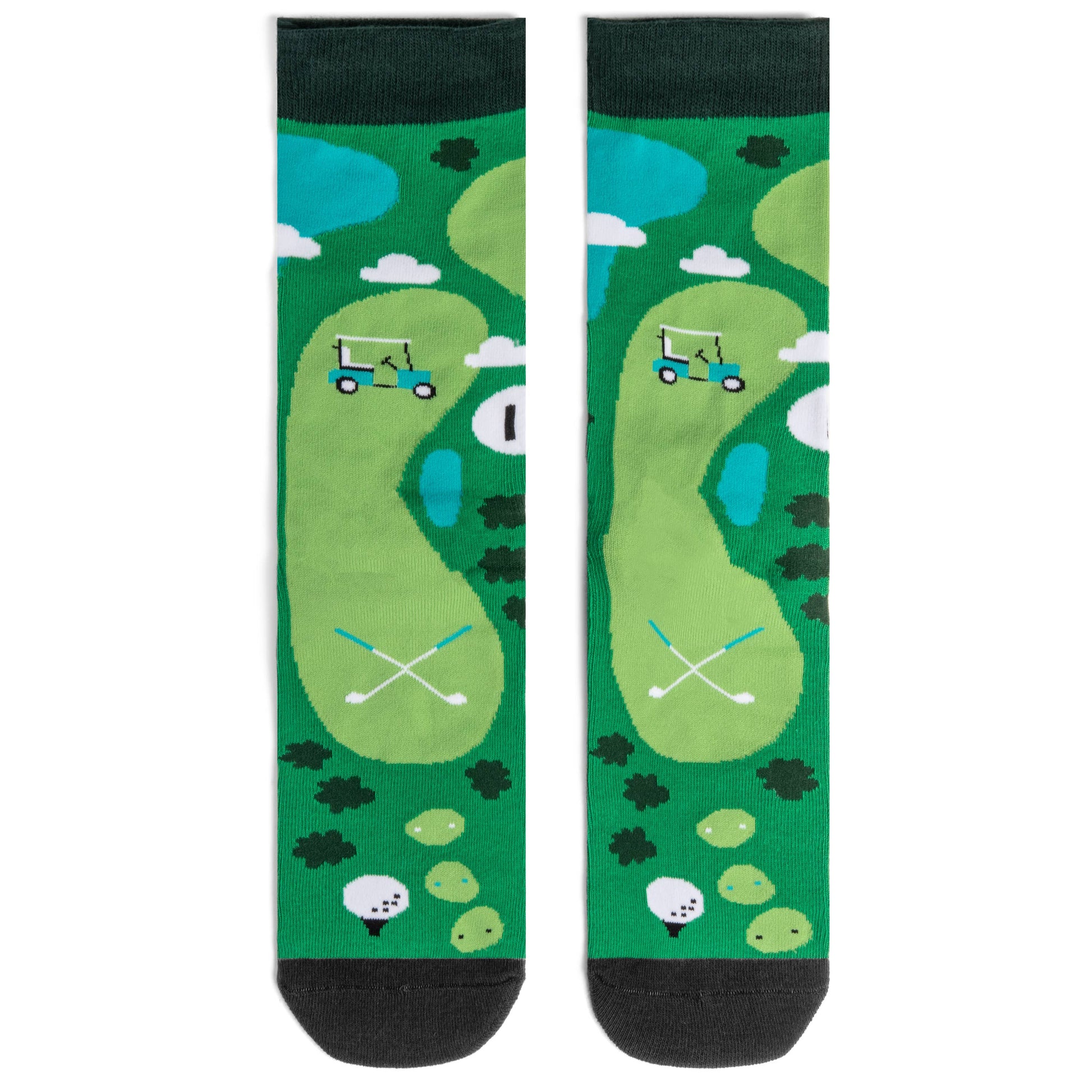 green golf course looking socks laying flat 