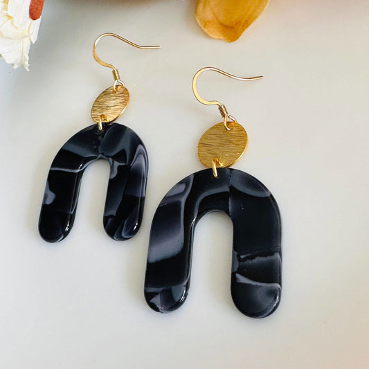 Arch Acetate resin earring, black patterned - The Localist