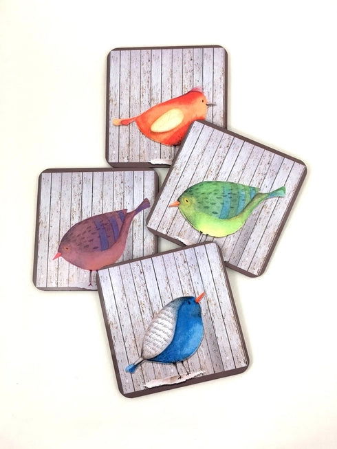 Birds of A Feather 4 Piece Coaster Set Hardboard W/Cork Back - The Localist