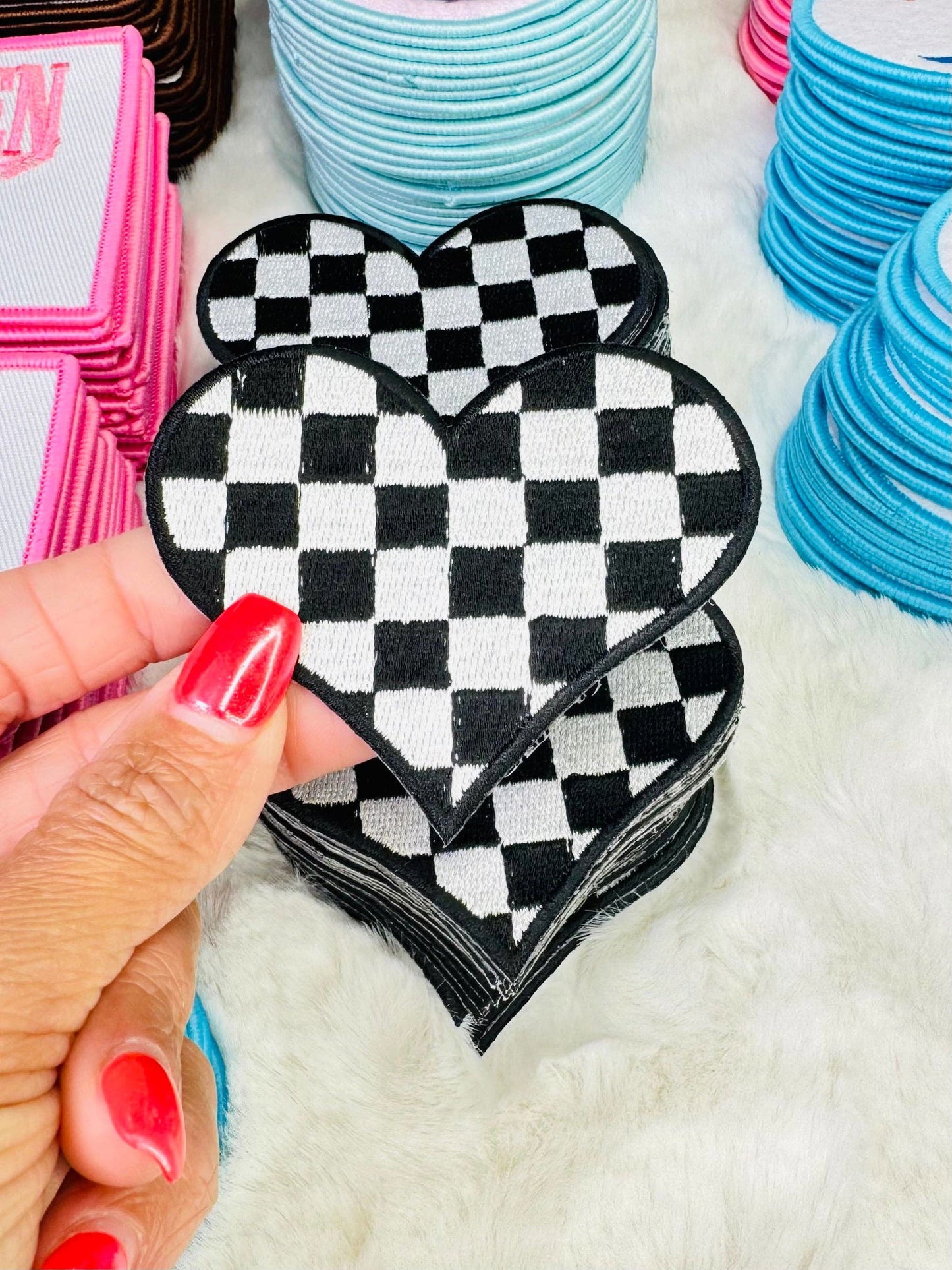 Black & White Checkered Heart Embroidered Patch - The Localist