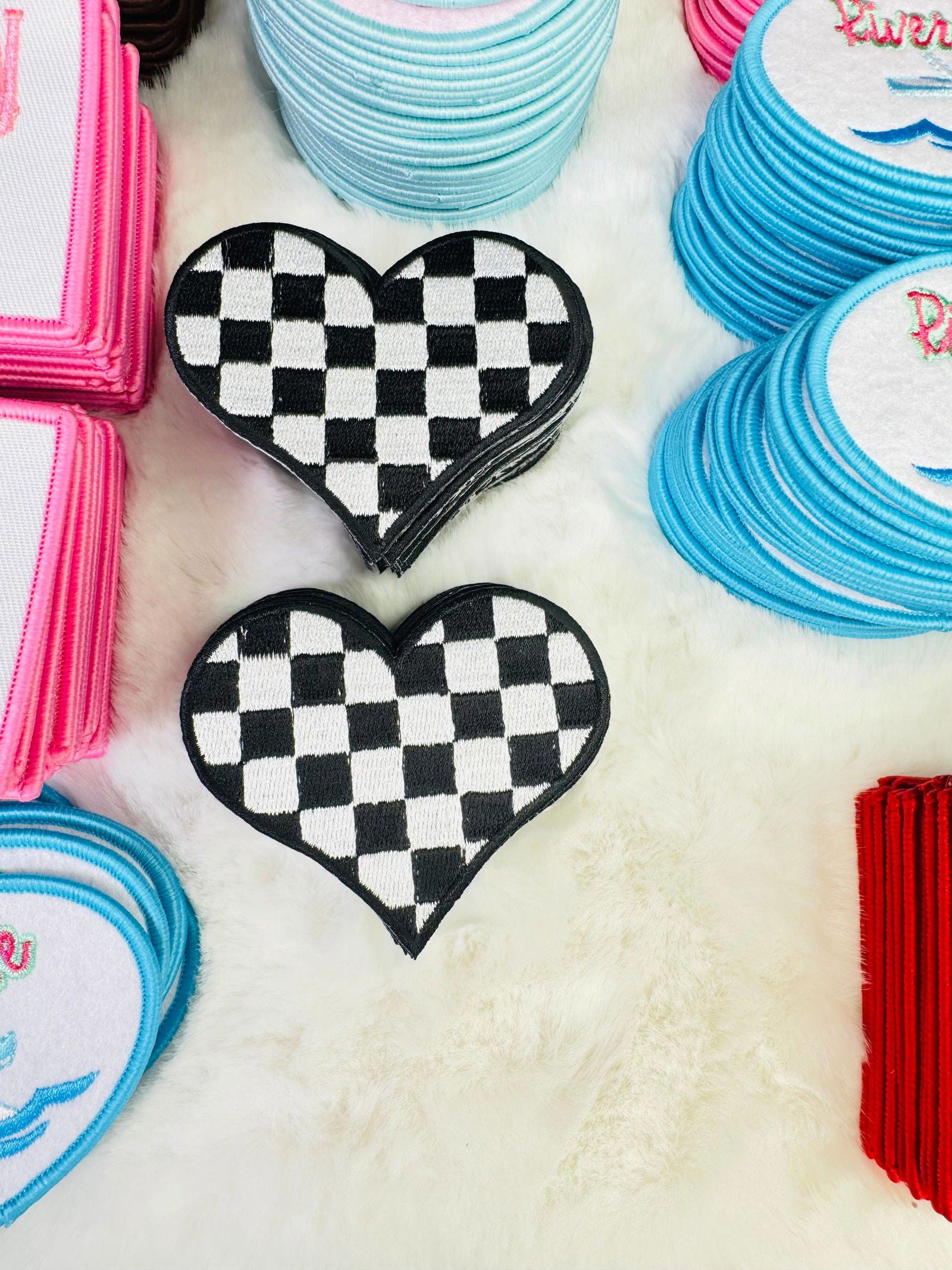 Black & White Checkered Heart Embroidered Patch - The Localist