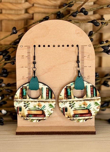 Books Earrings with Faux Leather Tab - Book Lover Earrings - The Localist