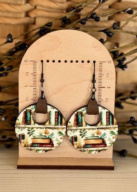 Books Earrings with Faux Leather Tab - Book Lover Earrings - The Localist