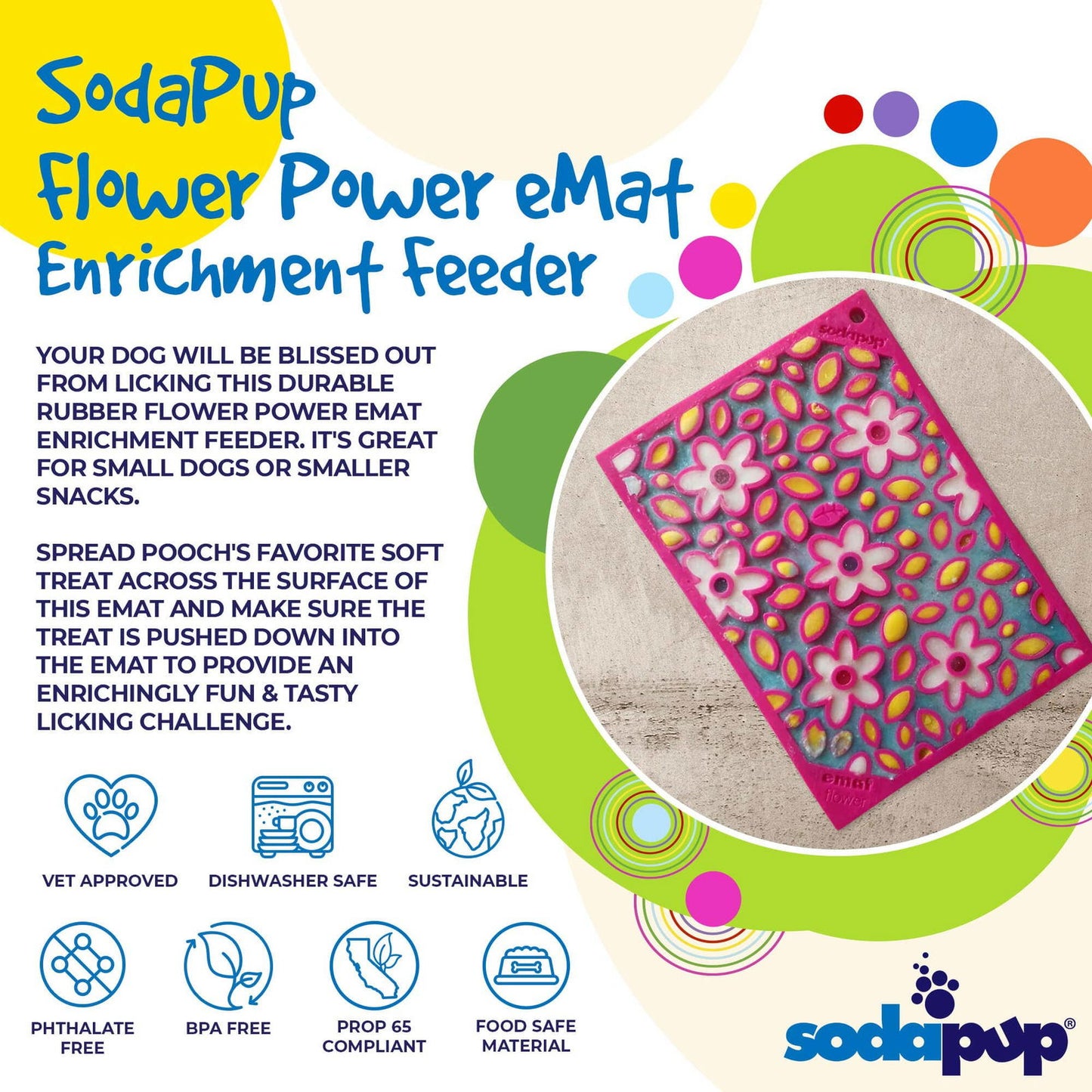Flower Power Design eMat Enrichment Lick Mat - Pink from SodaPup - The Localist