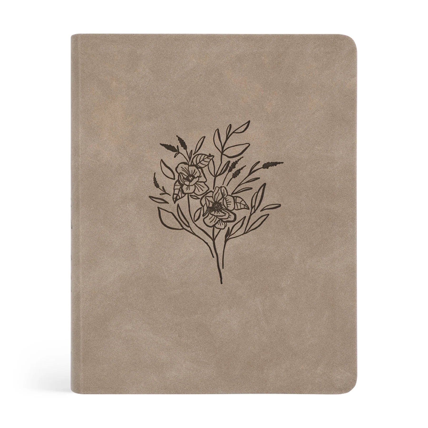 front of soft tan leather bible with beautiful etched floral design