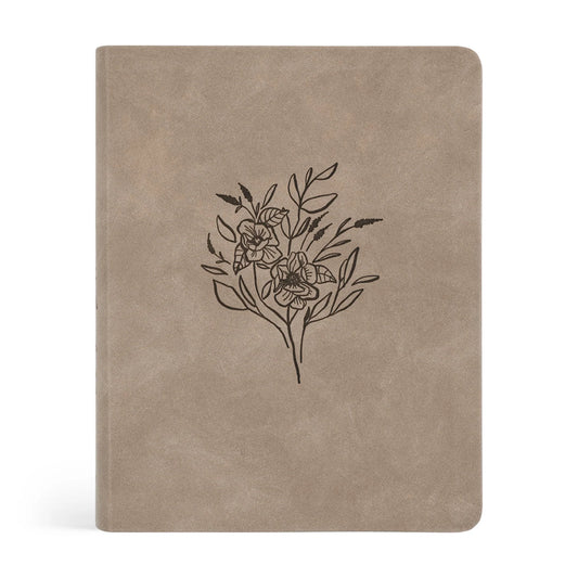 front of soft tan leather bible with beautiful etched floral design