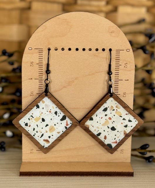 Retro Terrazzo Earrings - Walnut and Acrylic Dangle Earrings - The Localist