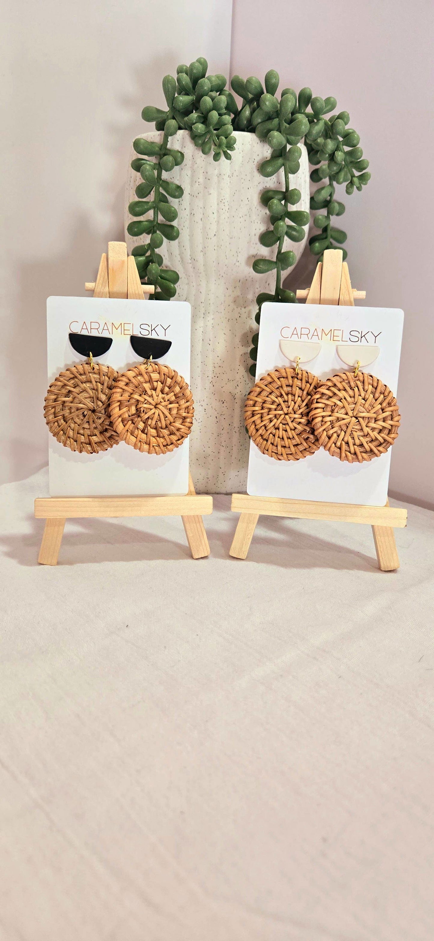 Round Woven Rattan and Clay Earrings, Boho Earrings - The Localist