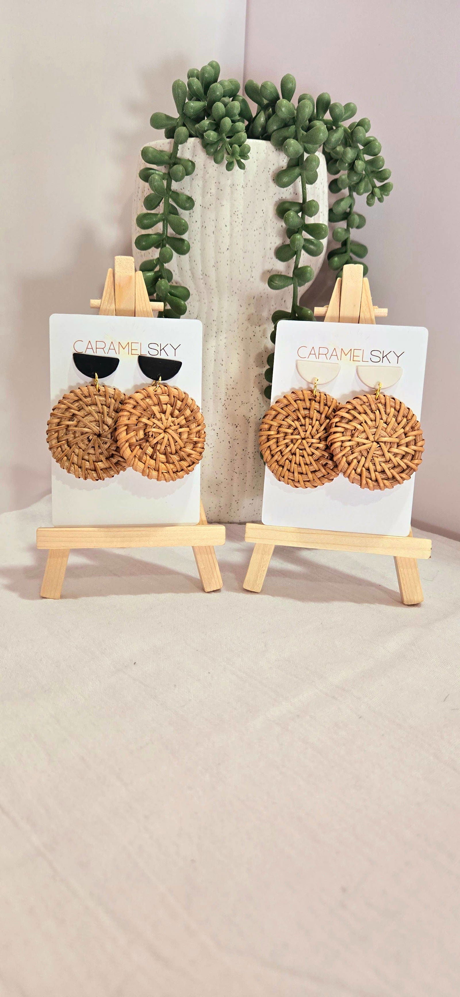 Round Woven Rattan and Clay Earrings, Boho Earrings - The Localist