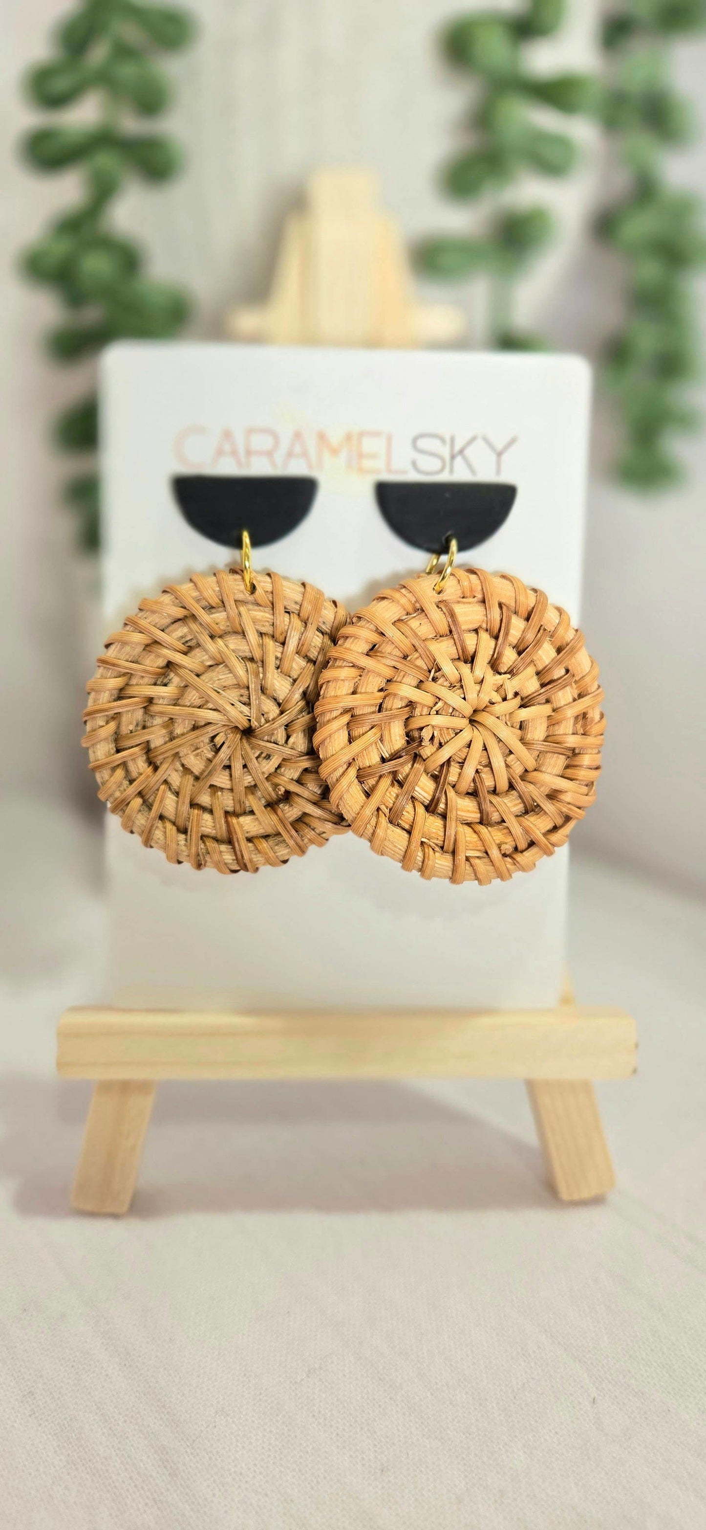 Round Woven Rattan and Clay Earrings, Boho Earrings - The Localist