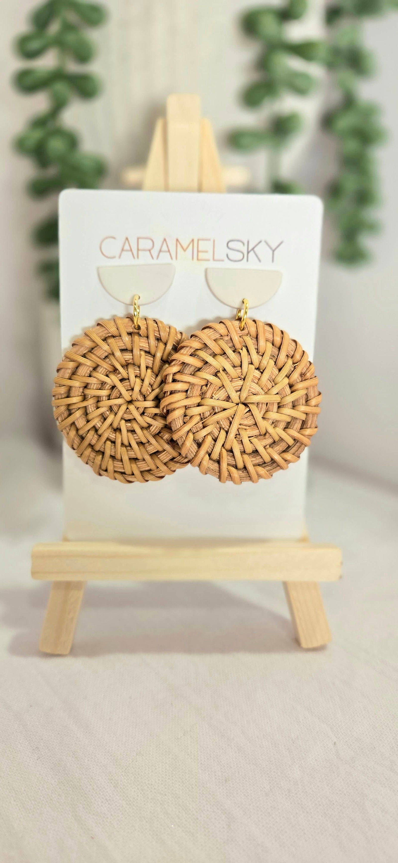 Round Woven Rattan and Clay Earrings, Boho Earrings - The Localist