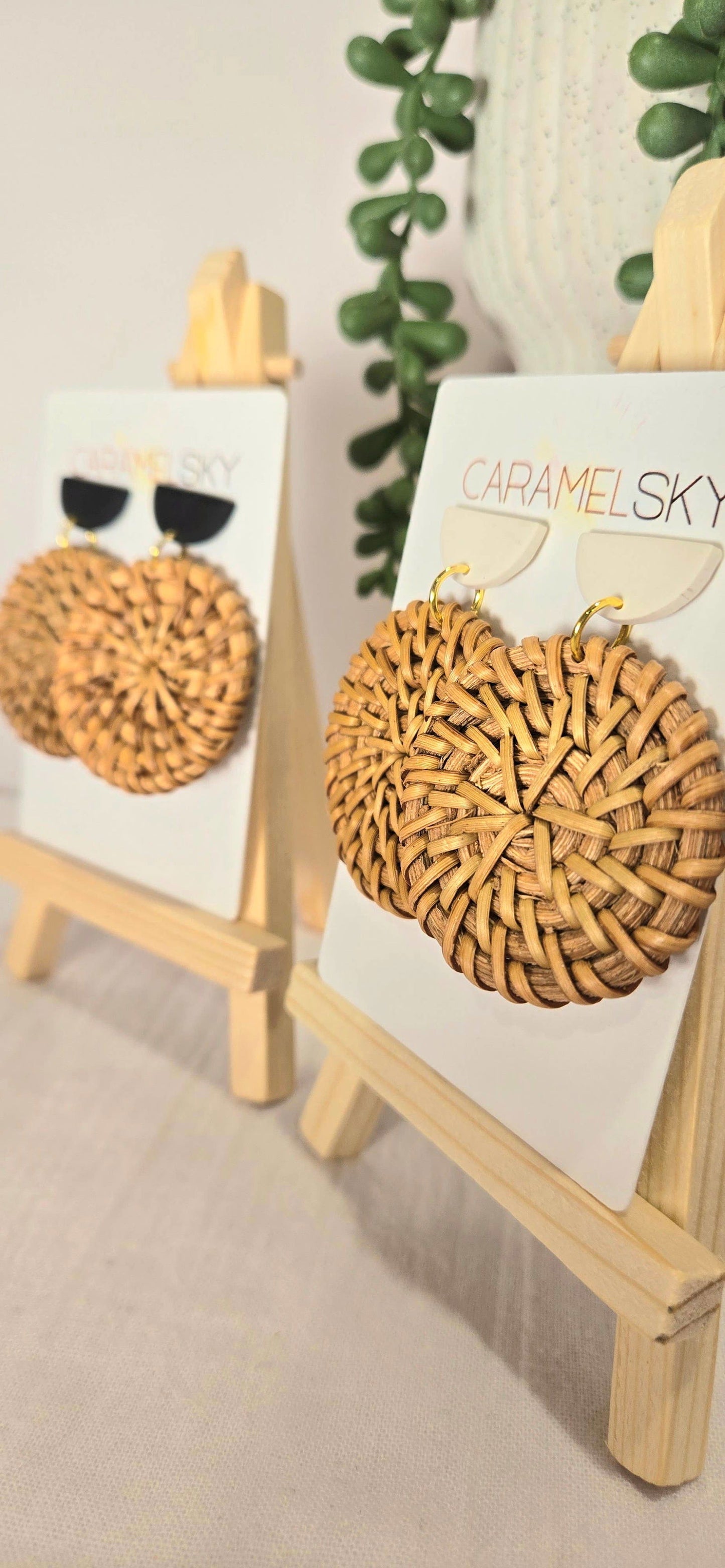 Round Woven Rattan and Clay Earrings, Boho Earrings - The Localist
