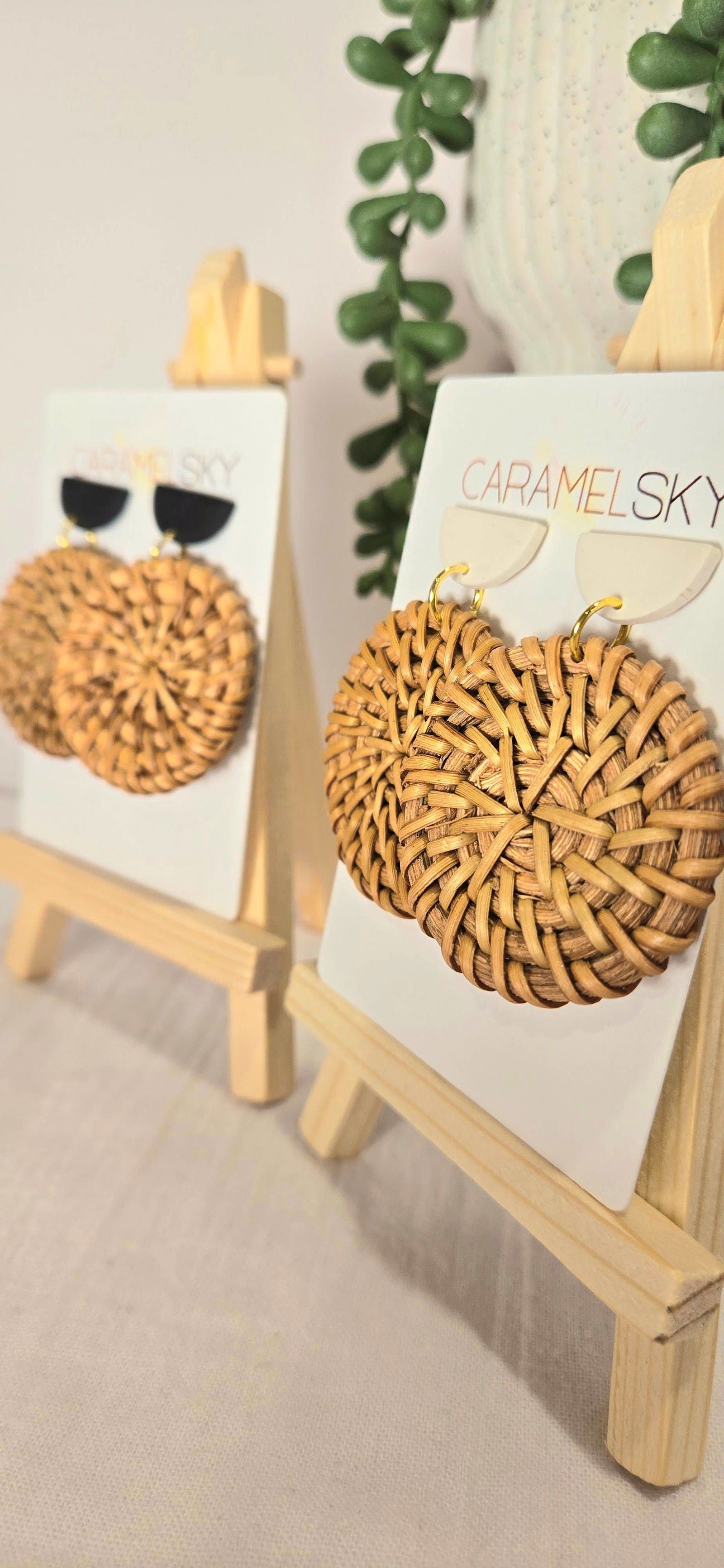 Round Woven Rattan and Clay Earrings, Boho Earrings - The Localist