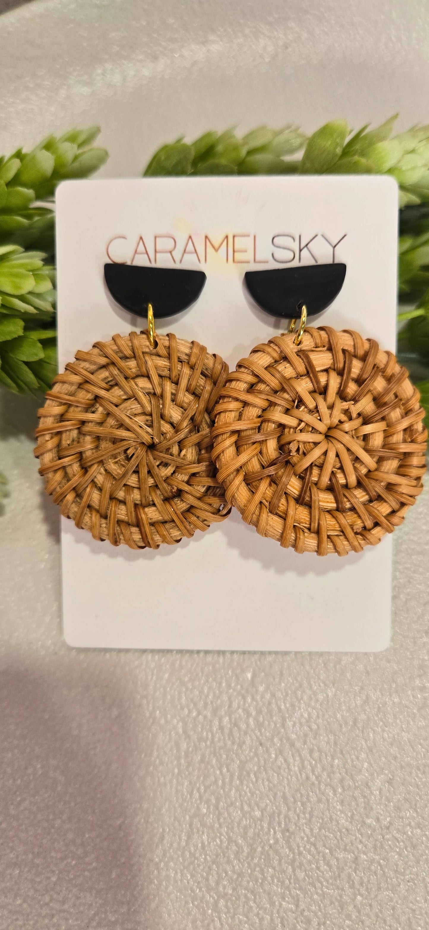 Round Woven Rattan and Clay Earrings, Boho Earrings - The Localist