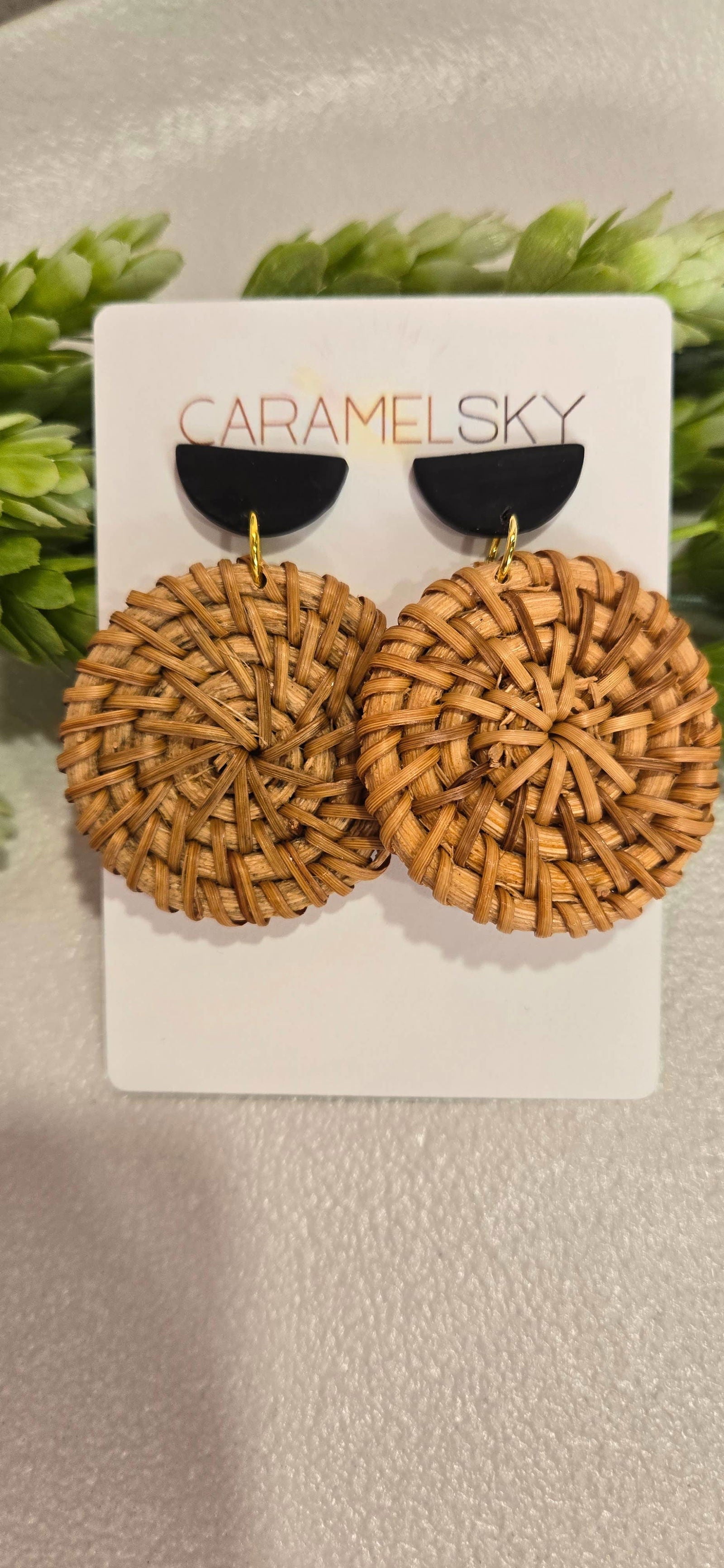 Round Woven Rattan and Clay Earrings, Boho Earrings - The Localist