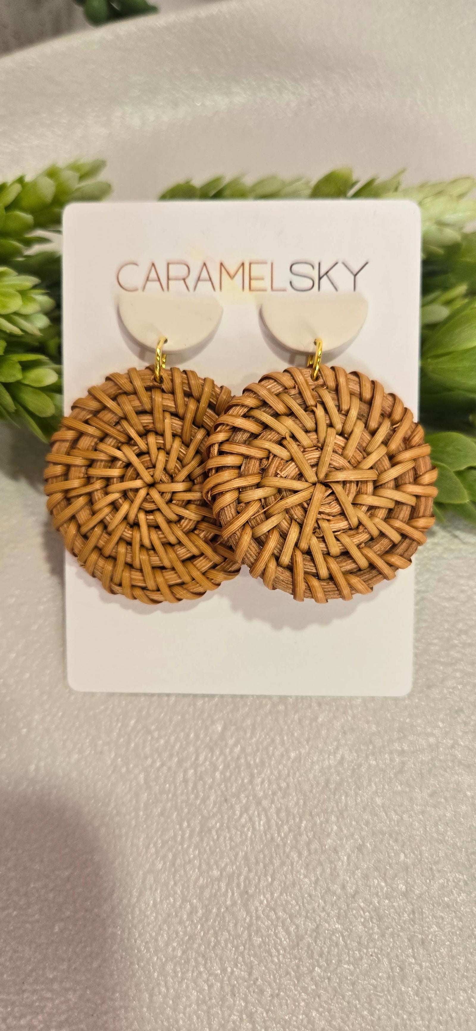 Round Woven Rattan and Clay Earrings, Boho Earrings - The Localist