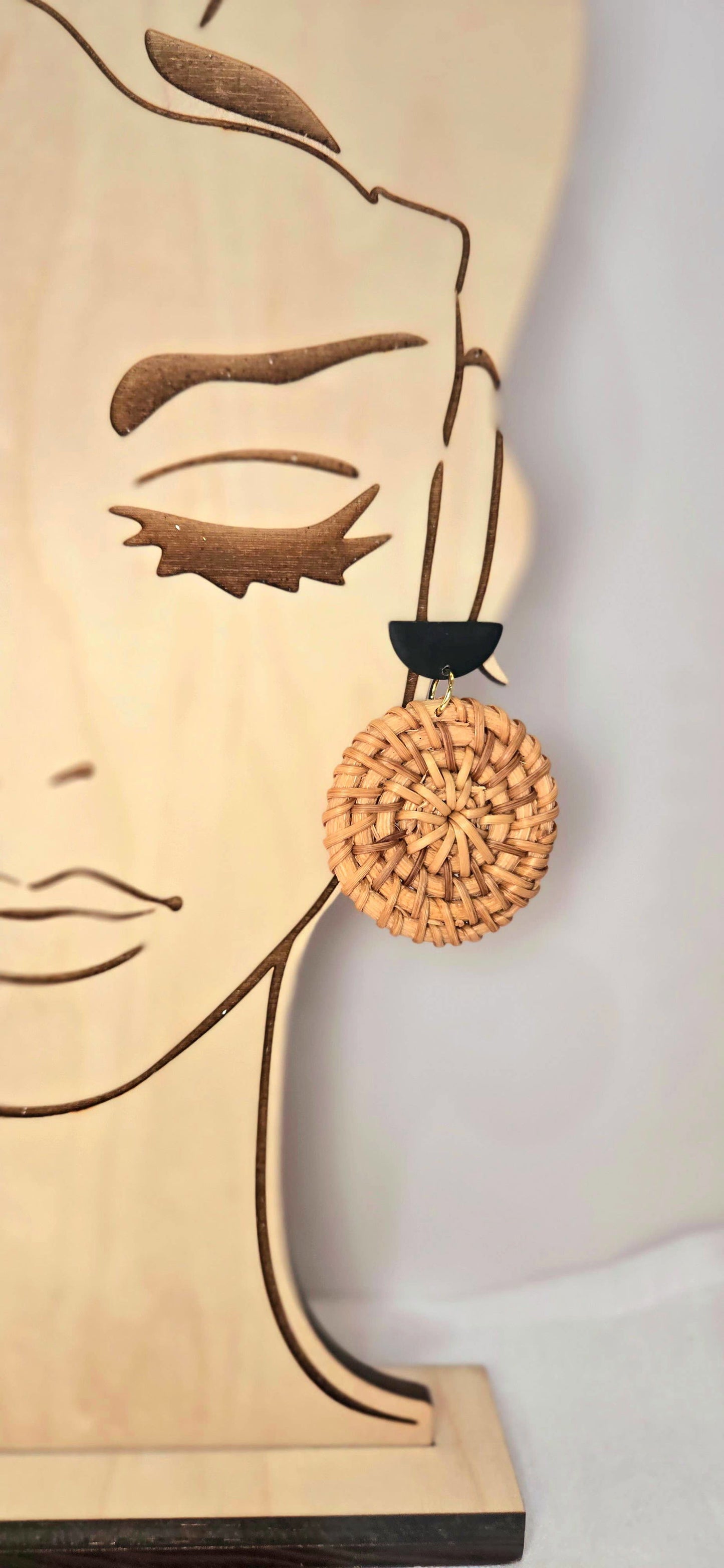 Round Woven Rattan and Clay Earrings, Boho Earrings - The Localist