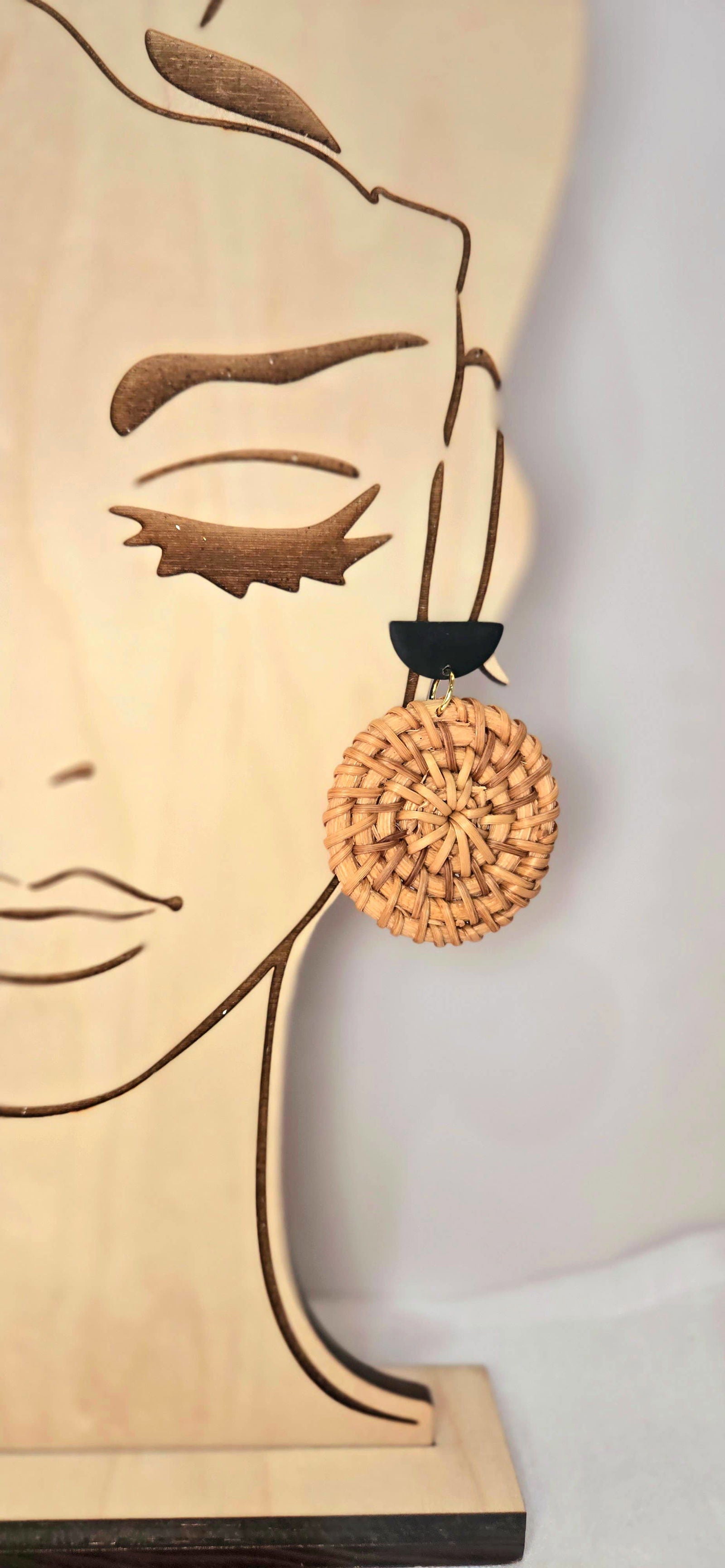 Round Woven Rattan and Clay Earrings, Boho Earrings - The Localist