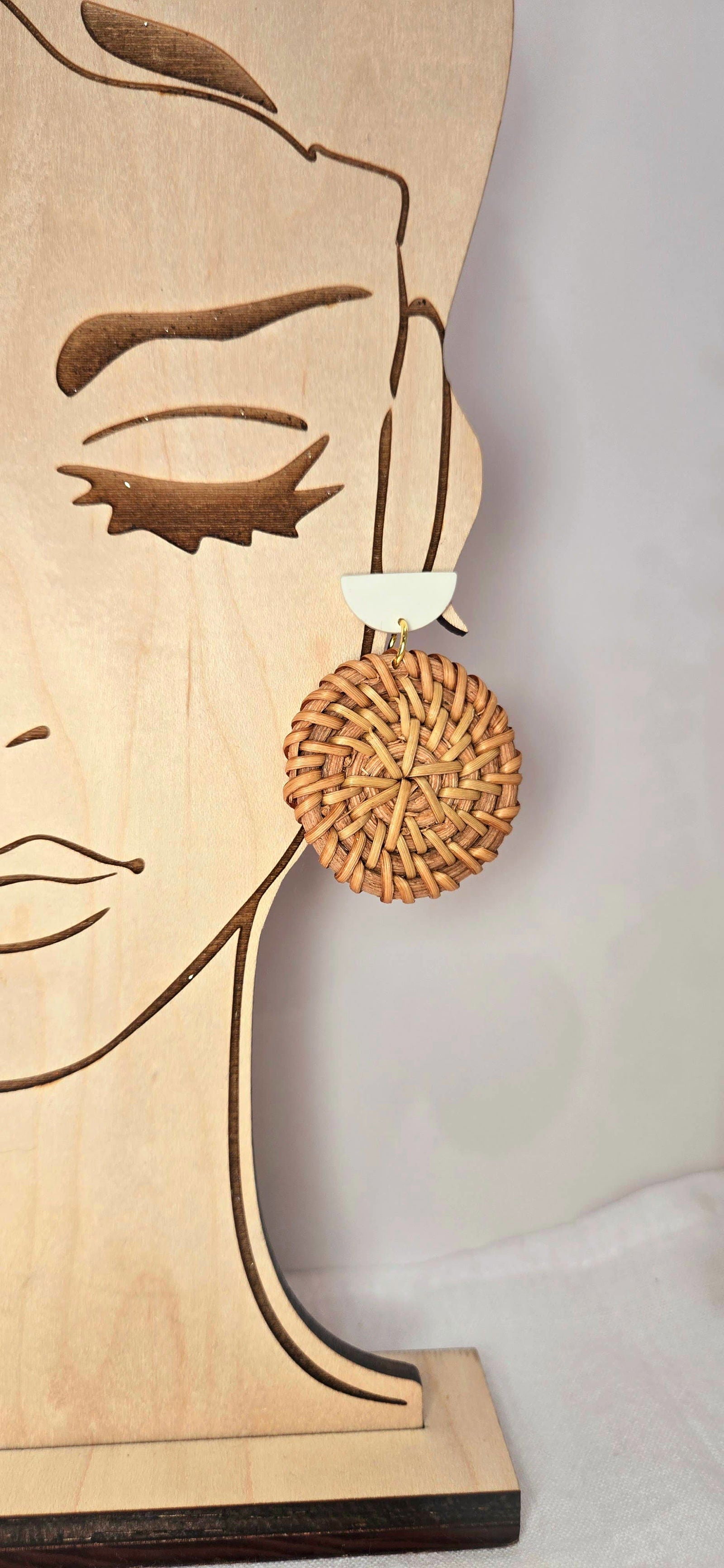 Round Woven Rattan and Clay Earrings, Boho Earrings - The Localist