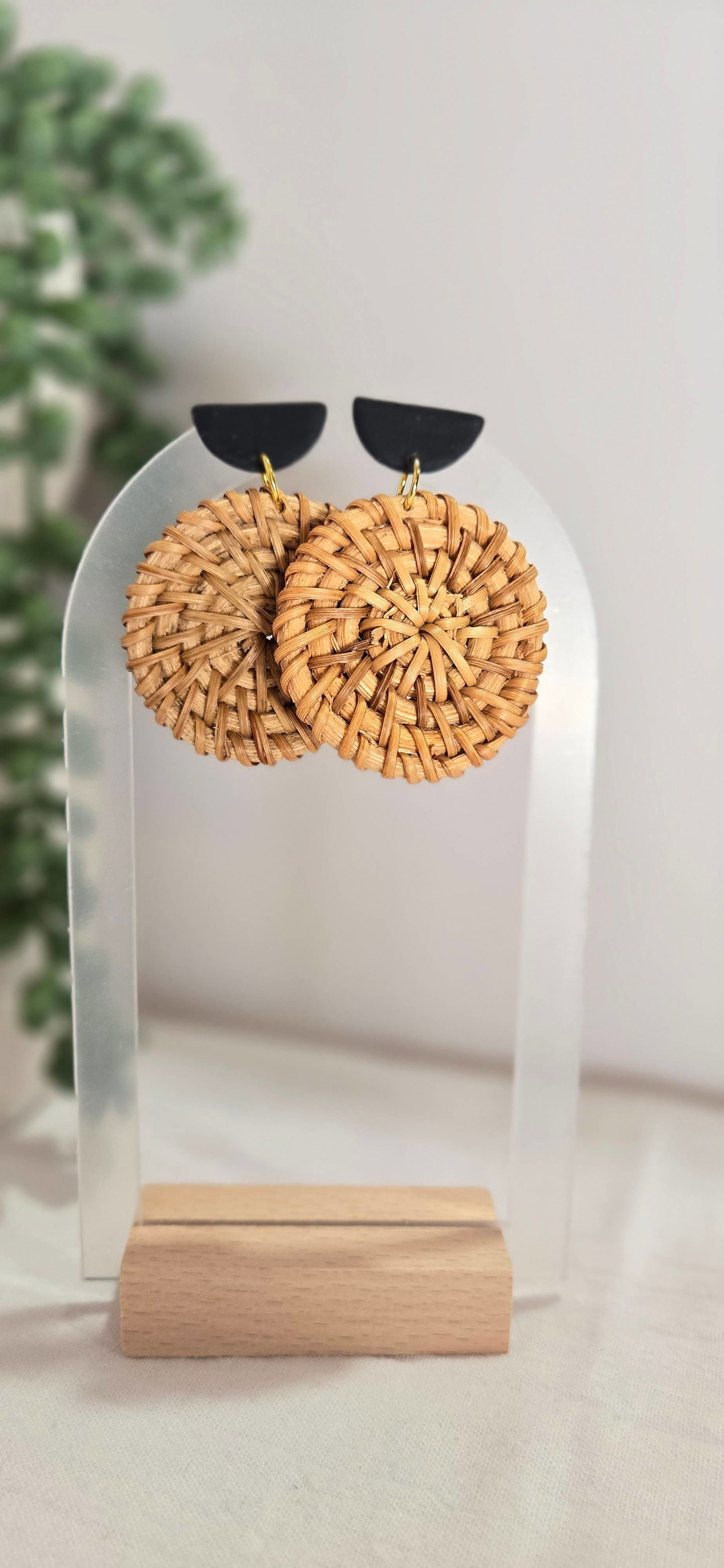 Round Woven Rattan and Clay Earrings, Boho Earrings - The Localist