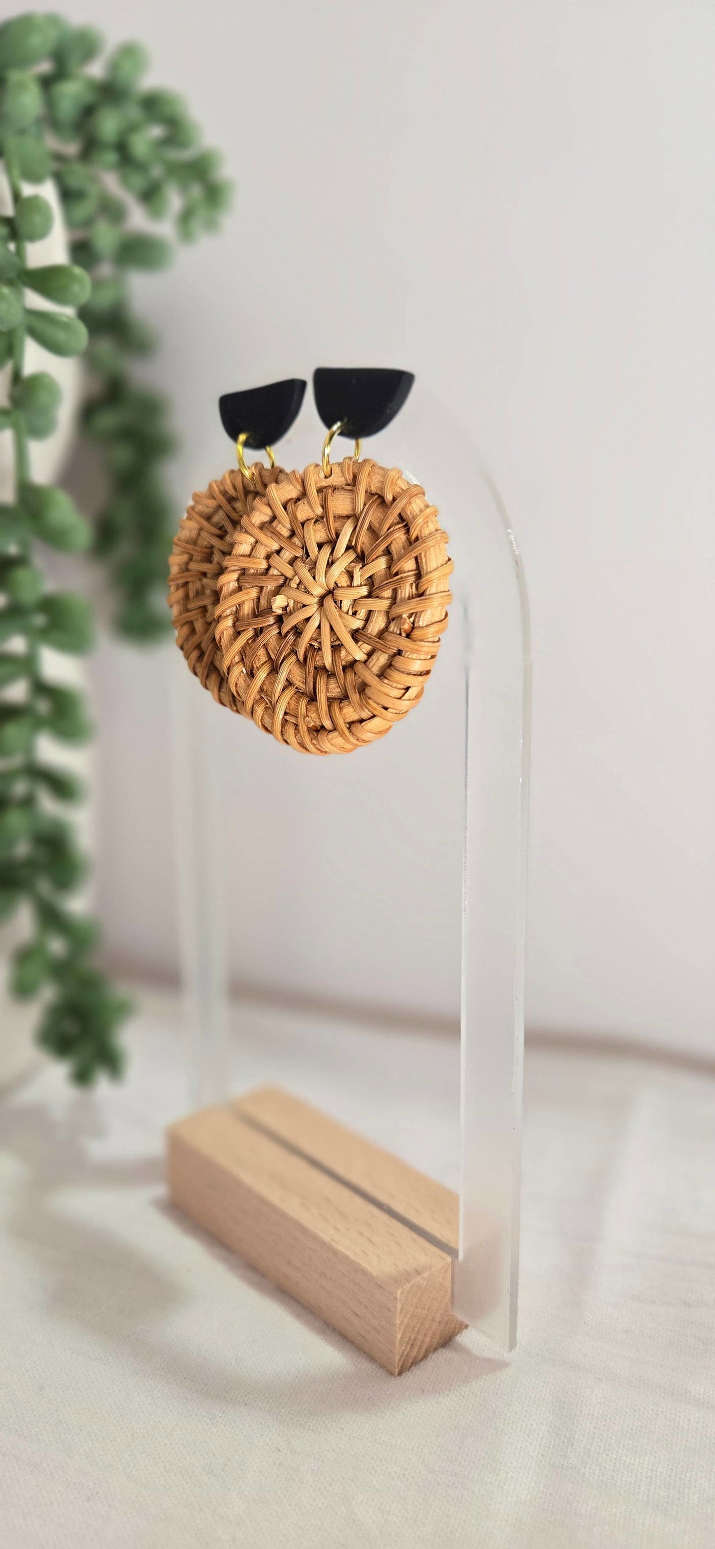 Round Woven Rattan and Clay Earrings, Boho Earrings - The Localist
