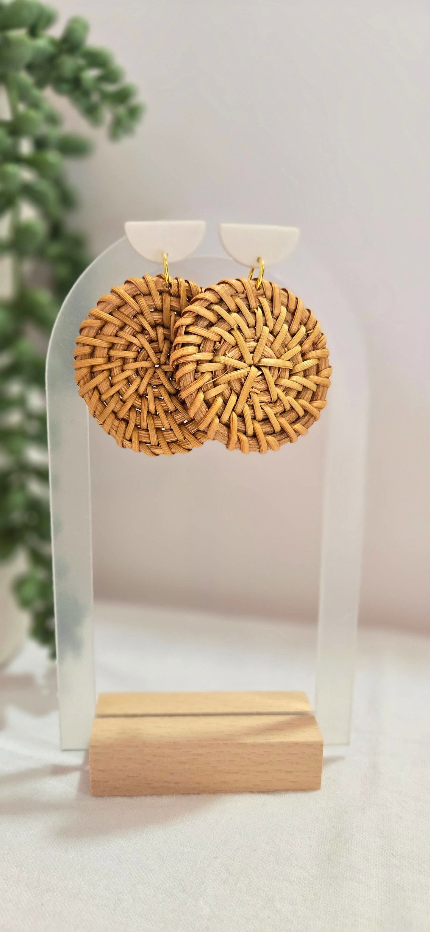 Round Woven Rattan and Clay Earrings, Boho Earrings - The Localist