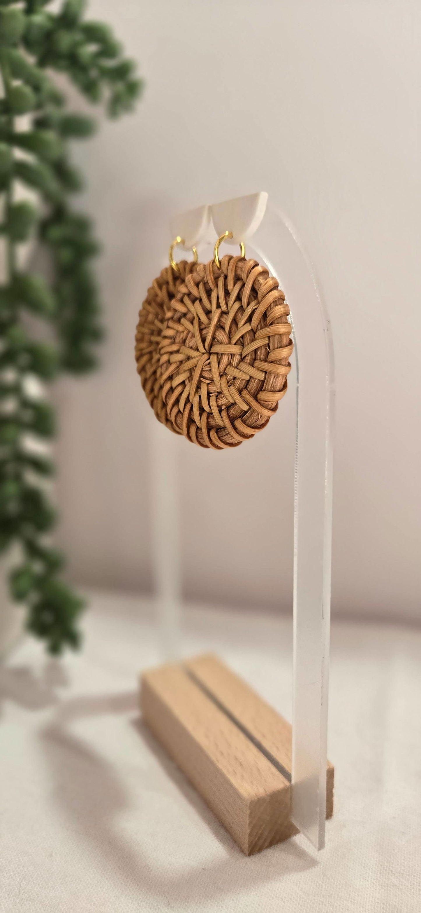 Round Woven Rattan and Clay Earrings, Boho Earrings - The Localist