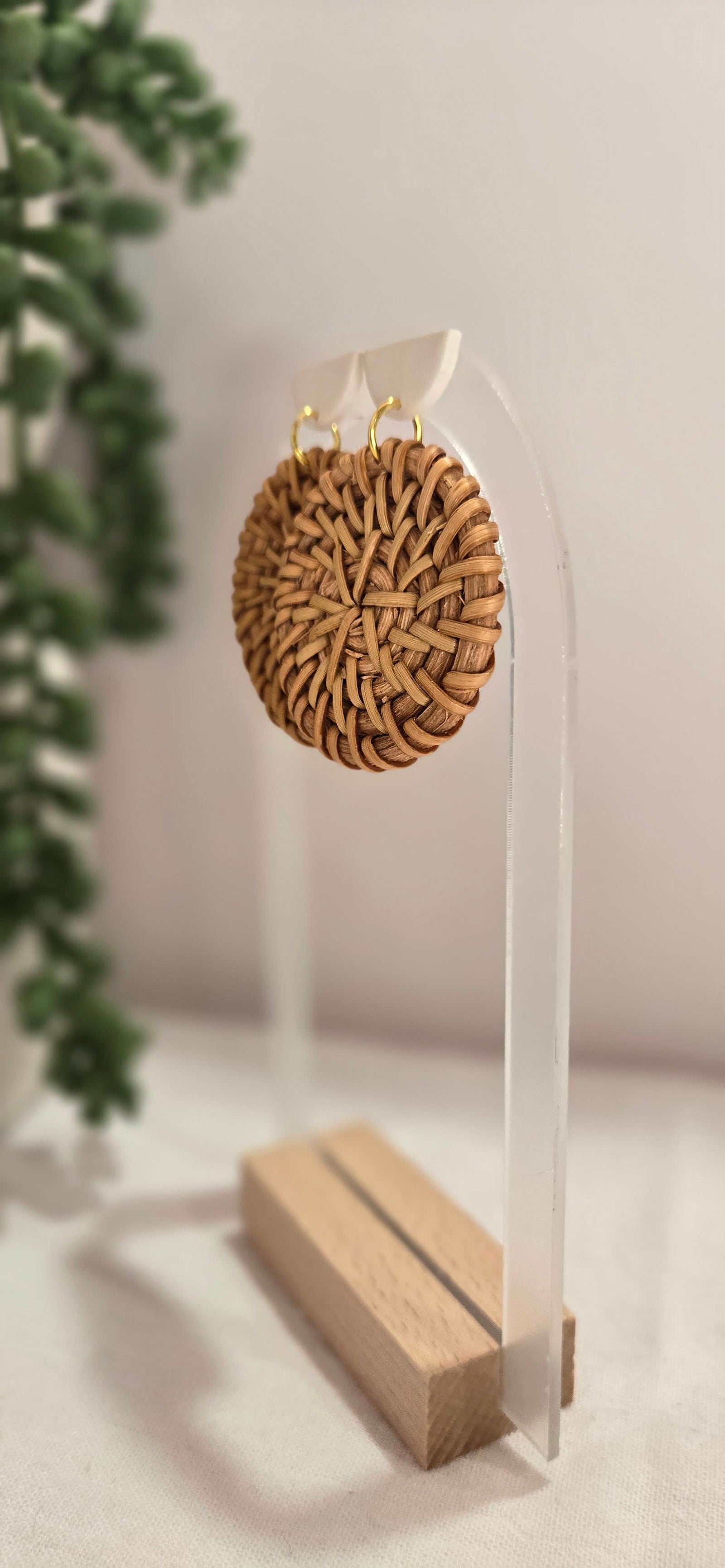 Round Woven Rattan and Clay Earrings, Boho Earrings - The Localist