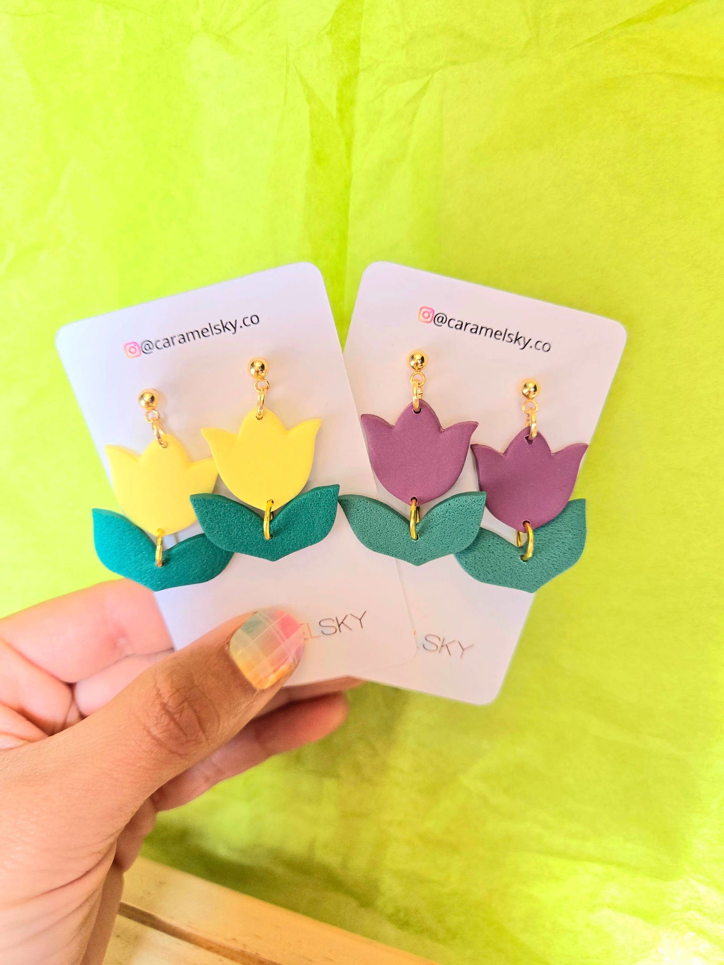 Spring Tulip Polymer Clay Earrings: Yellow or Purple - The Localist