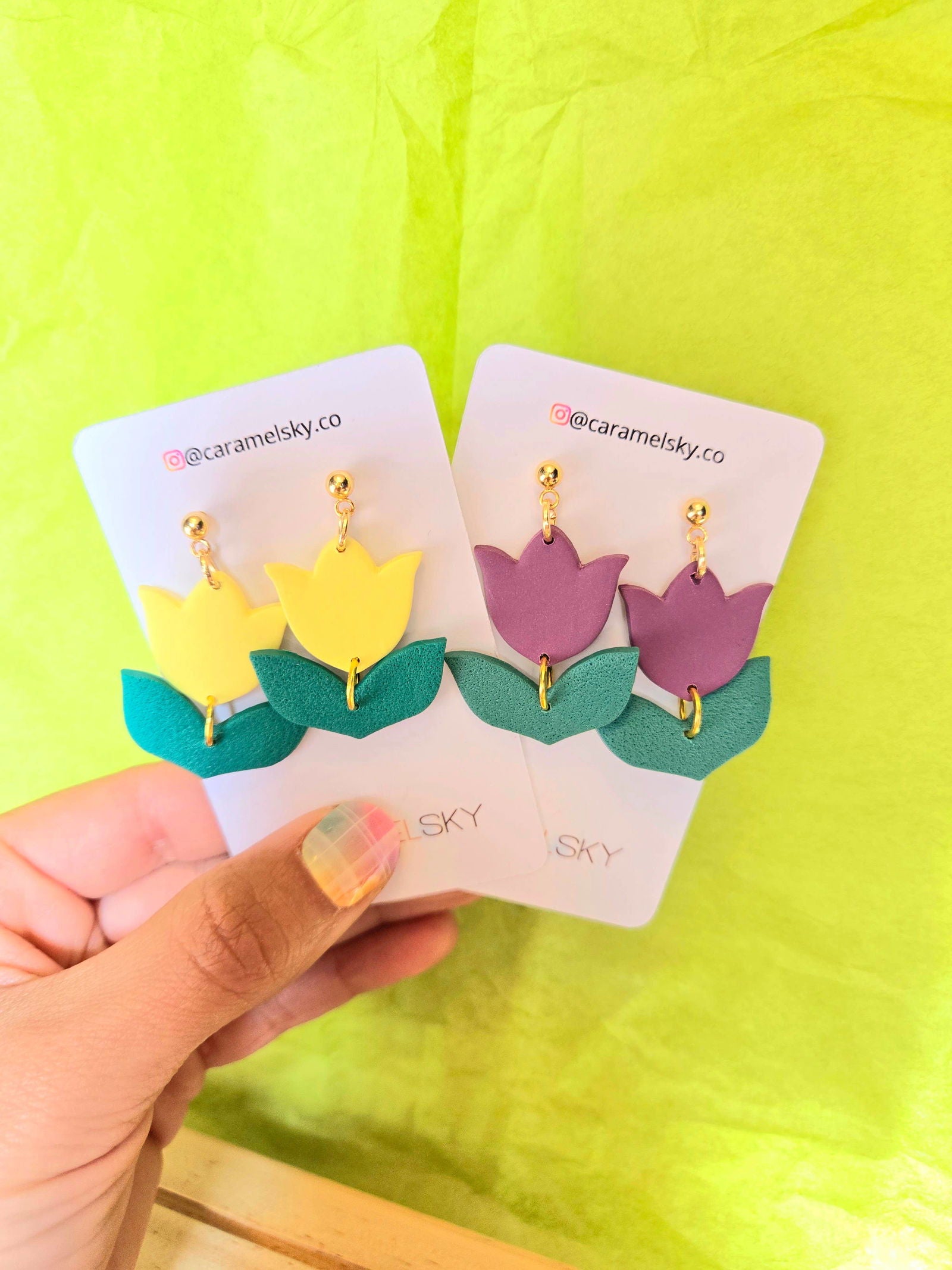 Spring Tulip Polymer Clay Earrings: Yellow or Purple - The Localist