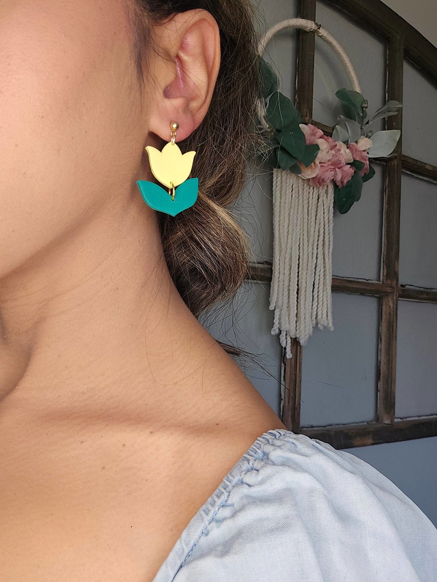Spring Tulip Polymer Clay Earrings: Yellow or Purple - The Localist