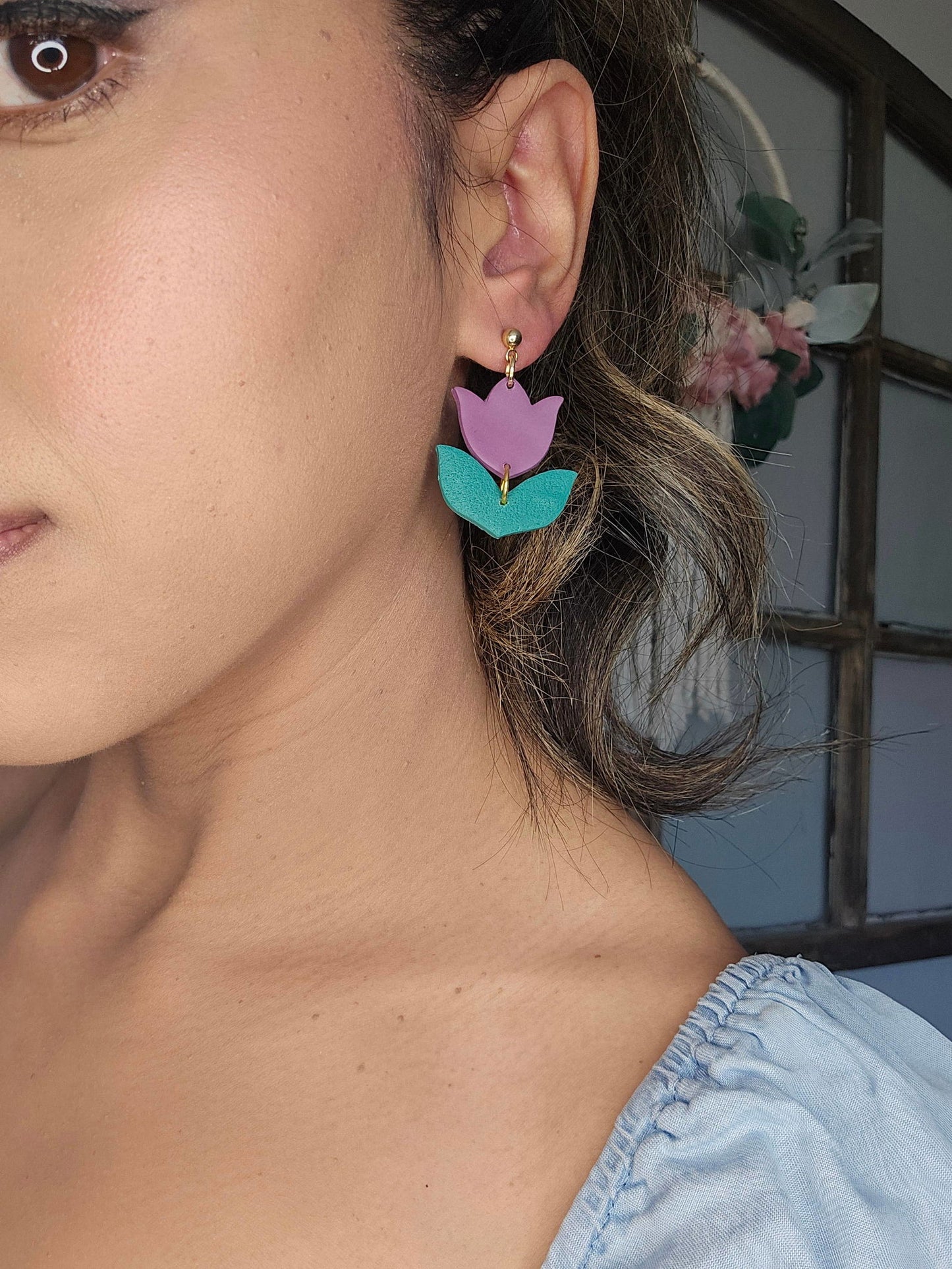 Spring Tulip Polymer Clay Earrings: Yellow or Purple - The Localist