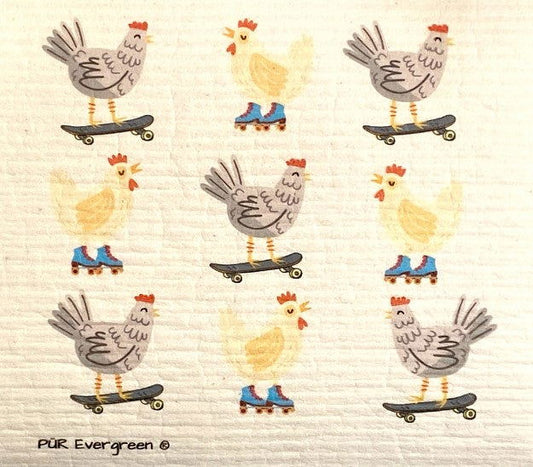 Swedish Dishcloth - Chickens on Skates from PÜR Evergreen® - The Localist