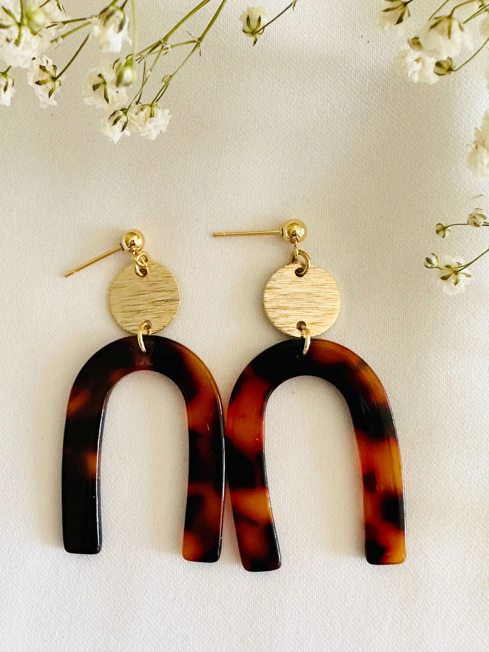Tortoise color Acetate resin arch earrings, gold plated - The Localist