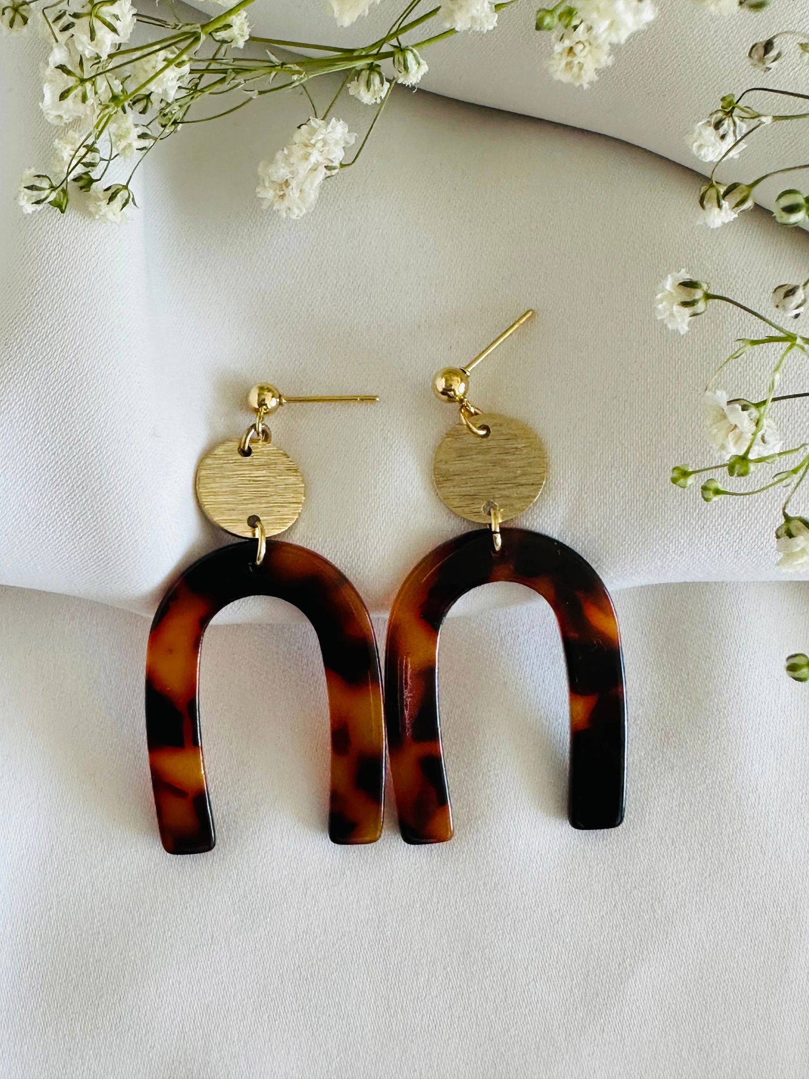 Tortoise color Acetate resin arch earrings, gold plated - The Localist
