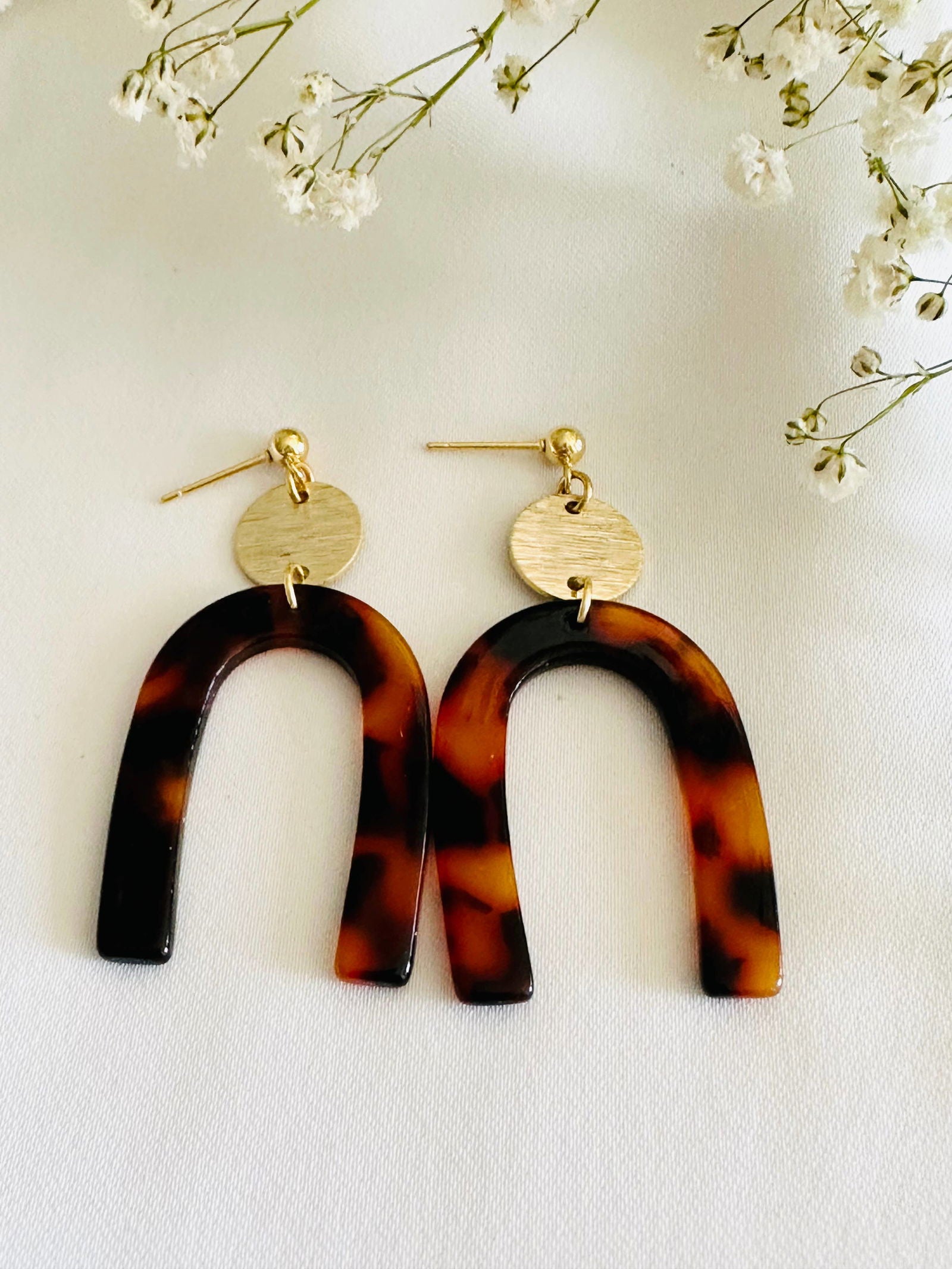 Tortoise color Acetate resin arch earrings, gold plated - The Localist