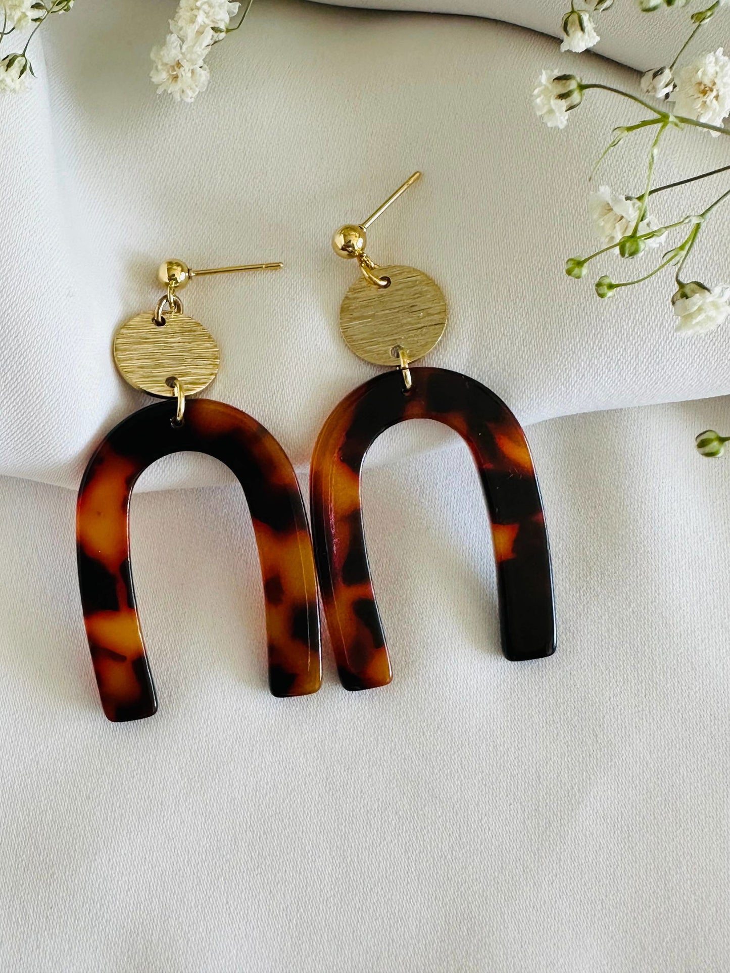 Tortoise color Acetate resin arch earrings, gold plated - The Localist