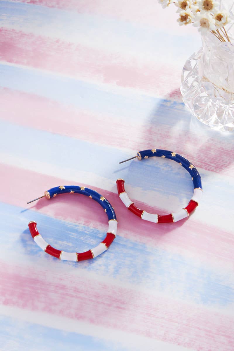 US Flag Design Enamel Hoop Post Earring -  - The Localist