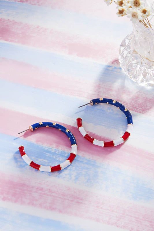 US Flag Design Enamel Hoop Post Earring -  - The Localist